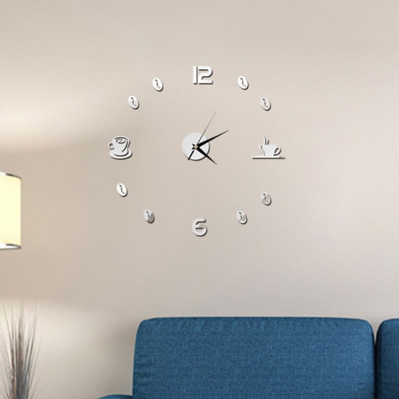 Pagrindinis 3D veidrodinis sieninis laikrodis Lipnus modernus tylus akrilo menas analoginis virtuvės „pasidaryk pats“ kavos puodeliai dekoras, atsparus vandeniui