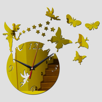 Гореща разпродажба направи си сам геометрични стенни часовници огледало акрилен кварцов стенен часовник звезди и пеперуди декорация стикери за стена