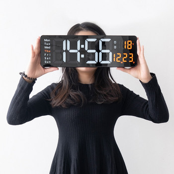Голям дигитален дигитален стенен часовник Електронни стенни часовници Дистанционно управление Температура Дата Стенен часовник Настолен декорация за всекидневна