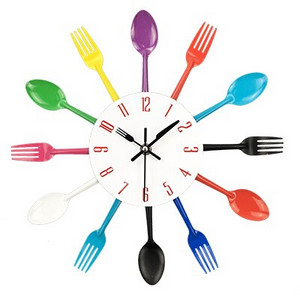 Akciós fém konyhai falióra Kreatív kvarc fali művészet evőeszközök szerelhető órák modern design lakberendezési horloge falfestmény