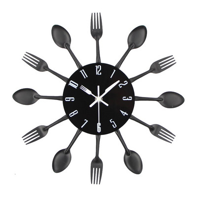 Akciós fém konyhai falióra Kreatív kvarc fali művészet evőeszközök szerelhető órák modern design lakberendezési horloge falfestmény