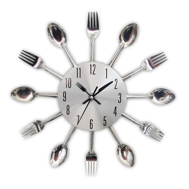 Akciós fém konyhai falióra Kreatív kvarc fali művészet evőeszközök szerelhető órák modern design lakberendezési horloge falfestmény