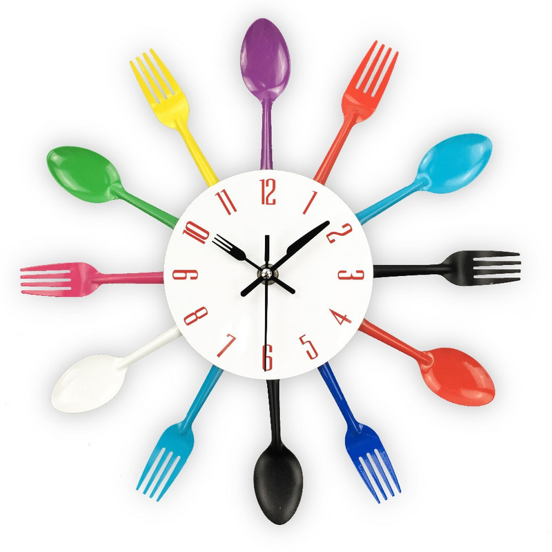 Akciós fém konyhai falióra Kreatív kvarc fali művészet evőeszközök szerelhető órák modern design lakberendezési horloge falfestmény