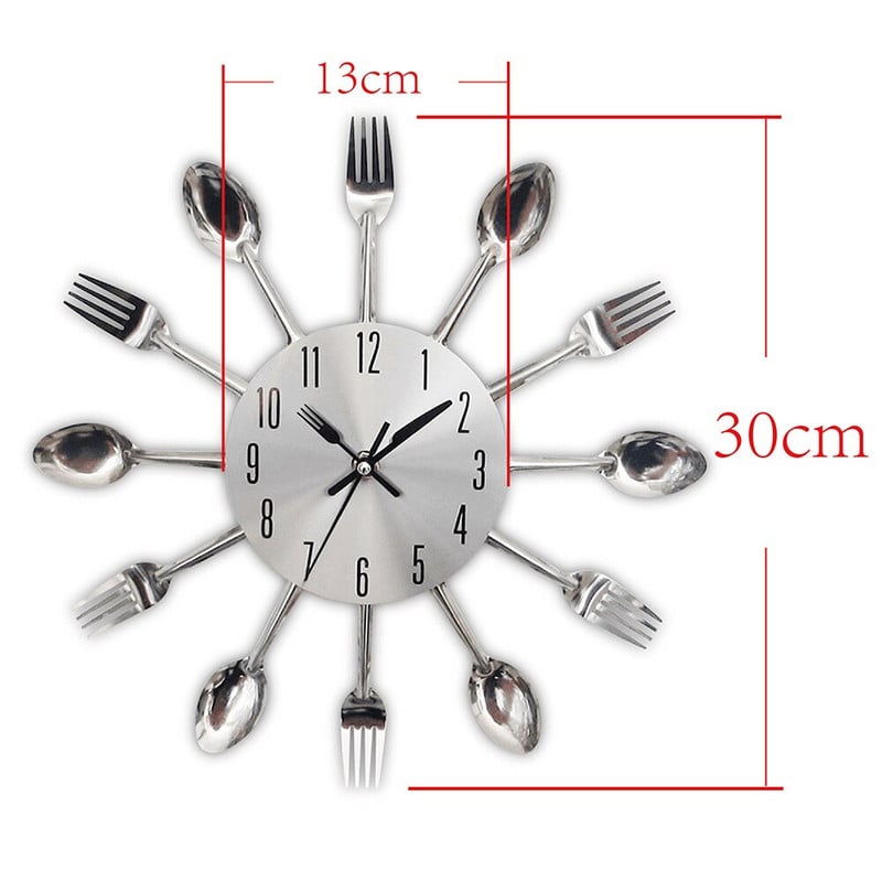 Akciós fém konyhai falióra Kreatív kvarc fali művészet evőeszközök szerelhető órák modern design lakberendezési horloge falfestmény