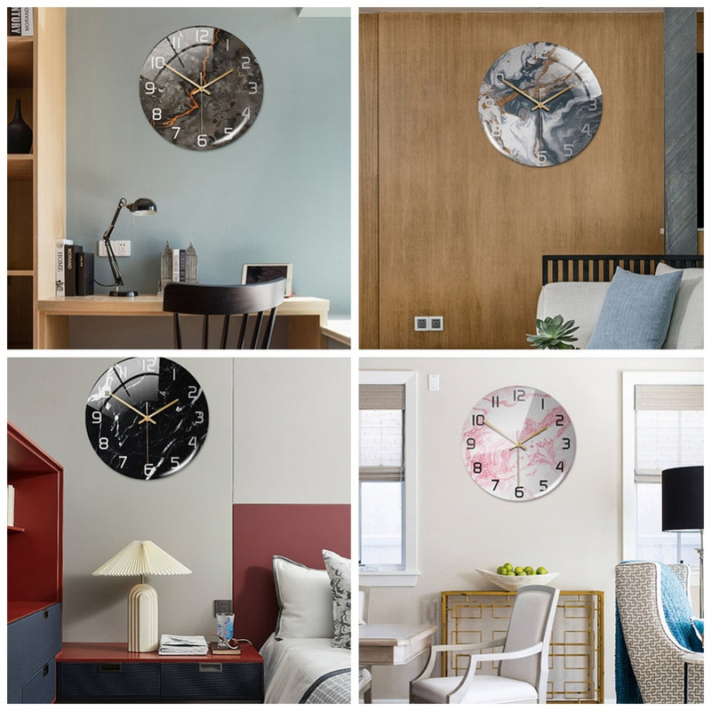 Sieninis laikrodis Naujas sąrašas Apvalus marmurinis trimatis laikrodis namų dekoracijos svetainei virtuvei miegamajam ir biurui 30cm