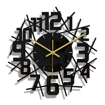3D DIY Line Carving Стенен часовник Модерен дизайн Кварцов златен часовник с игла Безшумен домашен декор Акрилен Всекидневна Черен Безплатна доставка