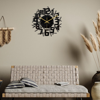 3D DIY Line Carving Стенен часовник Модерен дизайн Кварцов златен часовник с игла Безшумен домашен декор Акрилен Всекидневна Черен Безплатна доставка