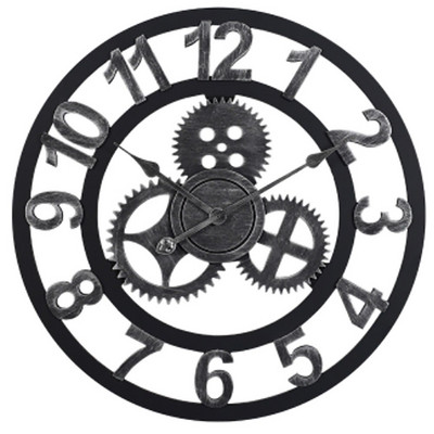 Gear Nagy falióra Modern dizájn órák Kvarc idő Némítás óra Fa dekoráció 3D Vintage Horloge Saat