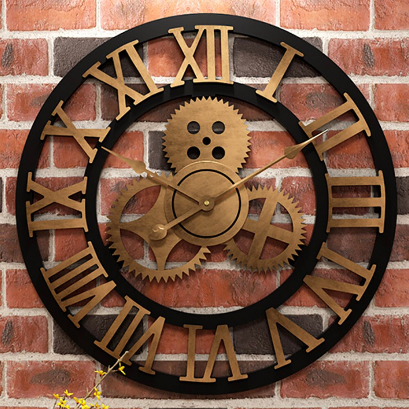 Gear Nagy falióra Modern dizájn órák Kvarc idő Némítás óra Fa dekoráció 3D Vintage Horloge Saat