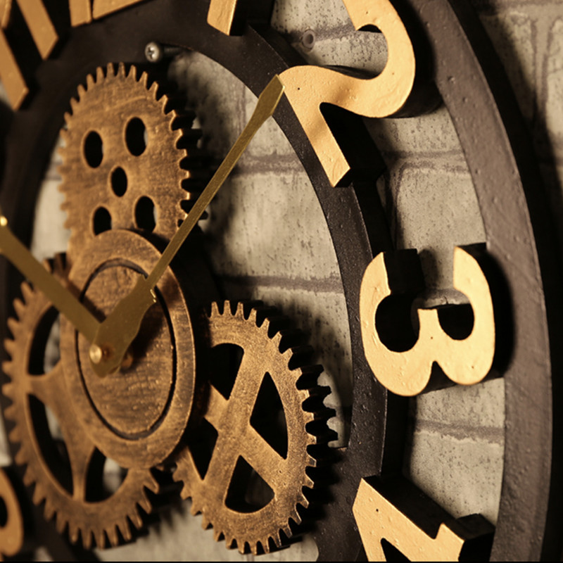Gear Nagy falióra Modern dizájn órák Kvarc idő Némítás óra Fa dekoráció 3D Vintage Horloge Saat