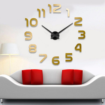 Muhsein Най-продаван модерен стенен часовник Голям размер 3D часовници Акрилно огледало Часовник със стикери за стена Декорация на дома за всекидневна и офис