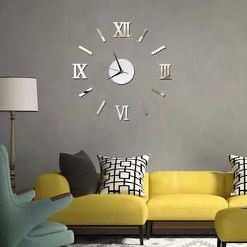Модерни Направи си сам интериорен римски стенен часовник 3D акрилни огледални стикери за стена Кварцови часовници Часовник за всекидневна Home Decor Стенописни стикери