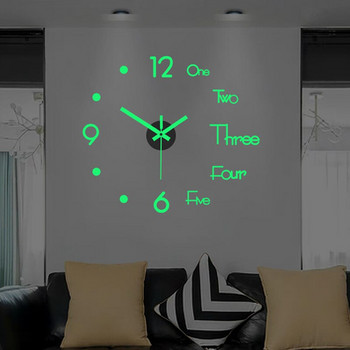 3D светещ стенен часовник без рамки DIY Mute Мини цифрови часовници Стикери за стена Самозалепващи се за домашна всекидневна Декорация на стена на офис
