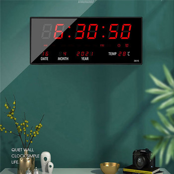 Голям електронен стенен часовник, стъклено огледало, температура, дисплей, дата, настолен часовник, стенен светодиод, вечен календар, цифрови часовници