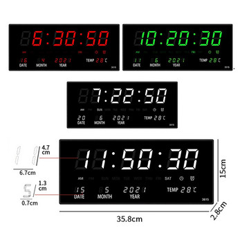 Голям електронен стенен часовник, стъклено огледало, температура, дисплей, дата, настолен часовник, стенен светодиод, вечен календар, цифрови часовници