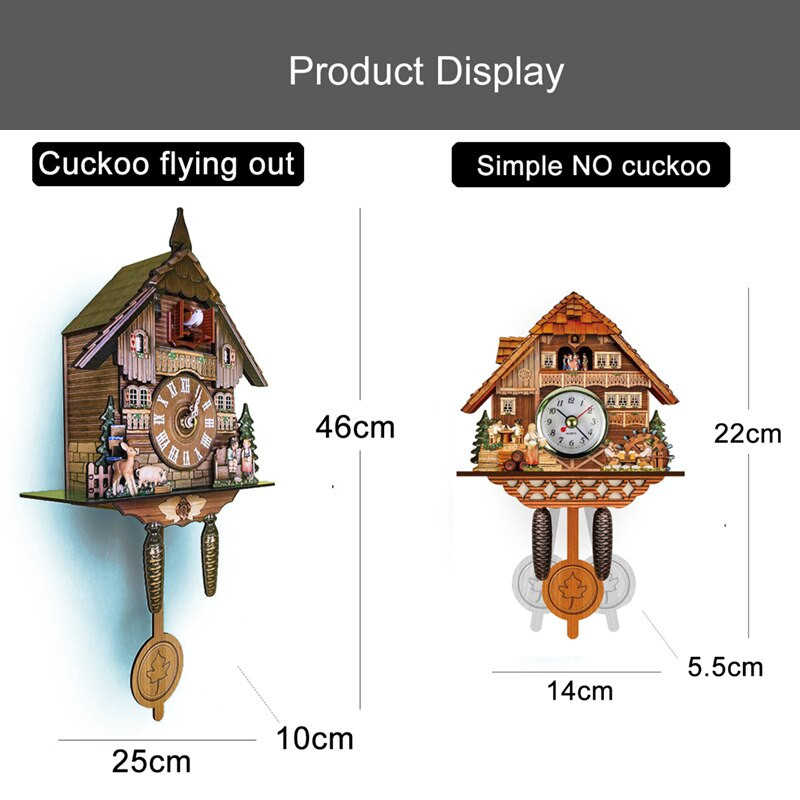 Medinis kabantis sieninis laikrodis paukščių žadintuvas gegutės laikrodžiai, skirti namų vaikų kambario dekoravimui Kvarcinis laikrodis Dekoratyvinis namų dekoras