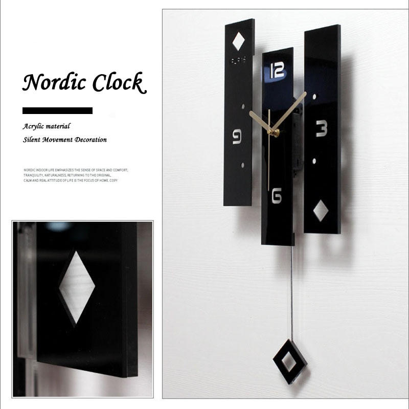 Fekete akril kreatív hinta falióra Nappali Hálószoba Silent Home Fashion óra