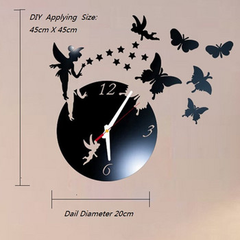 Акрилни огледални стикери Стенен часовник Модерен дизайн Фея Пеперуда 3D Направи си сам Duvar Saati Часовници за момиче Подарък Декорация на всекидневна