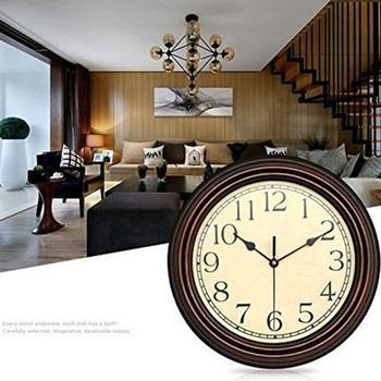 12-инчов кръгъл класически часовник, ретро нетиктакащ кварцов декоративен стенен часовник