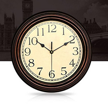 12-инчов кръгъл класически часовник, ретро нетиктакащ кварцов декоративен стенен часовник