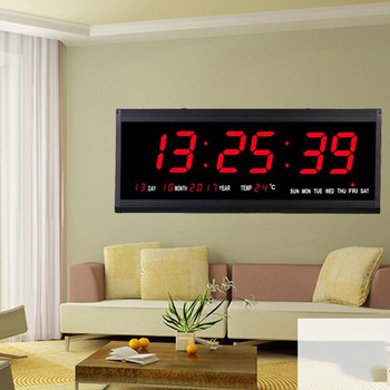17-инчов цифров LED екран, прожекционен стенен часовник, часовник, календар с вътрешен термометър, 24-часов дисплей - дни/месец/година ЕС / САЩ щепсел