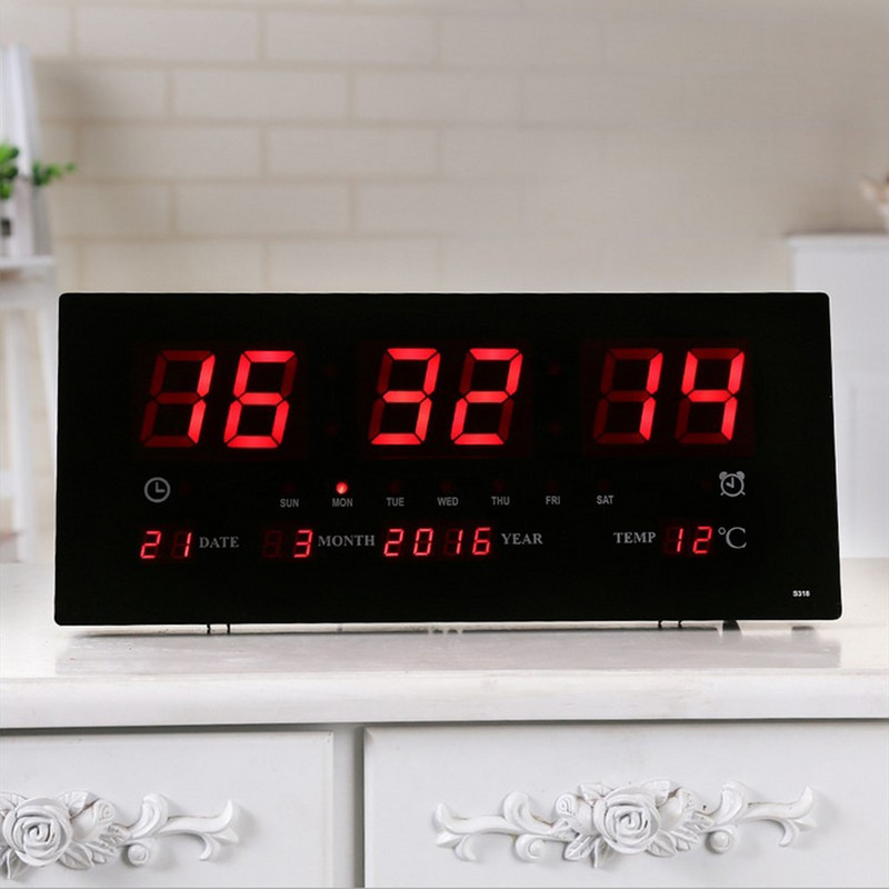 Ceas de perete cu proiecție cu ecran digital LED de 17 inchi, calendar de timp, cu termometru de interior, afișaj 24 de ore - zile/lună/an mufă UE / SUA
