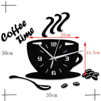 3D Направи си сам огледало часовник за кафе Акрилен стенен часовник Модерен за кухненски домашен декор Форма на чаша Стикер за стена Кух часовник с цифри