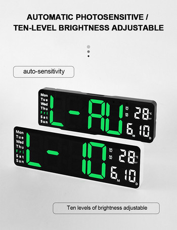 13-инчов голям LED цифров дисплей Стенен часовник Декорация на дома Дистанционно управление Температура Час Дата Седмица Таймер за изключване на паметта