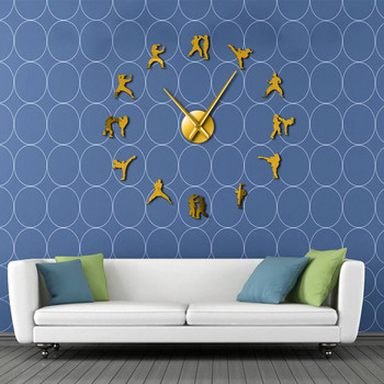 Карате Таекуондо Голям стенен часовник Направи си сам Спортист Бойно огледало Стикери за стена Стенен часовник Часовници Декорация на всекидневна Horologe