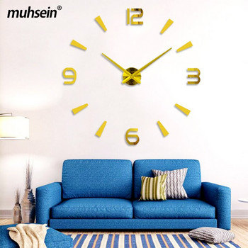 Muhsein 2021 Нов стенен часовник Часовник за декорация на дома Акрилен огледален стикер Кварцов часовник 3d DIY Mute стенен часовник Безплатна доставка