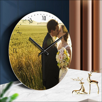 Персонализиран фоточасовник закалено стъкло кръгъл дигитален стенен часовник безшумен часовник семейство, влюбени, приятели подаръци часовници стенни Луксозен домашен подарък