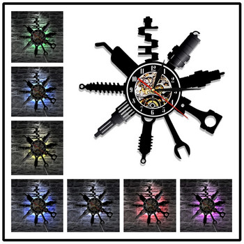 Автосервиз Стенен часовник Модерен дизайн Автомонтьорски сервиз Часовници с винилови плочи със 7 цвята LED стенен часовник Домашен декор