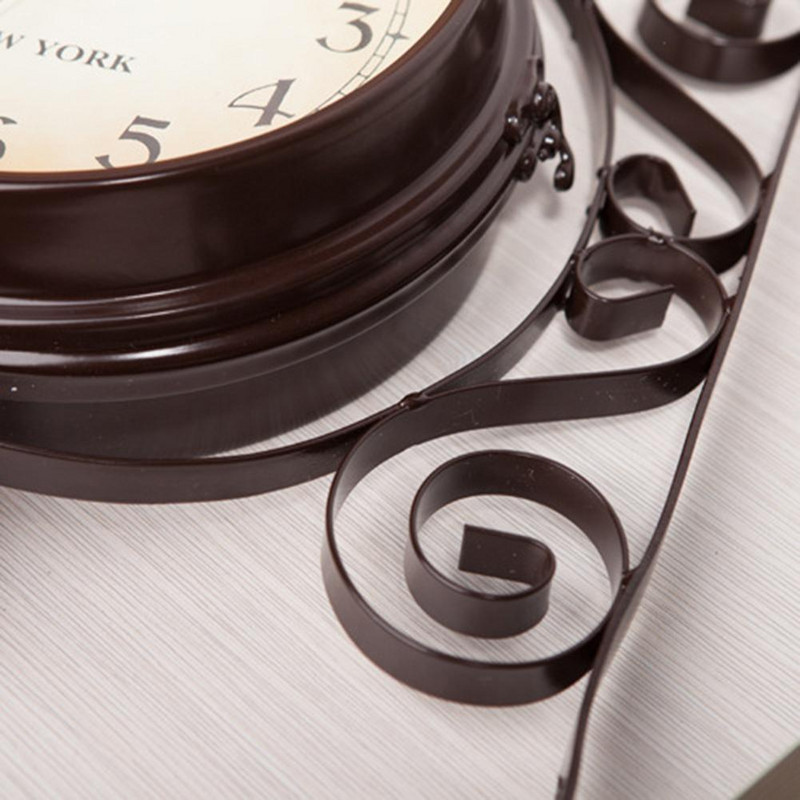 Retro kétoldalas forgatható falióra Fém akasztós óra kültéri /otthoni/kerti dekorációval európai ajándék falra szerelhető óra+konzol