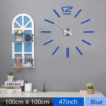 Моден 3D средиземноморски стил голям размер син стенен часовник огледален стикер Направи си сам кратък декор за хол стенен часовник за заседателна зала