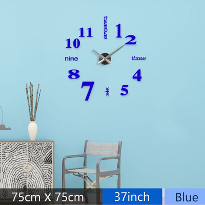 Madingas 3D Viduržemio jūros stiliaus didelio dydžio mėlynas sieninis laikrodis veidrodinis lipdukas „pasidaryk pats“ trumpas svetainės dekoras susirinkimų kambario sieninis laikrodis