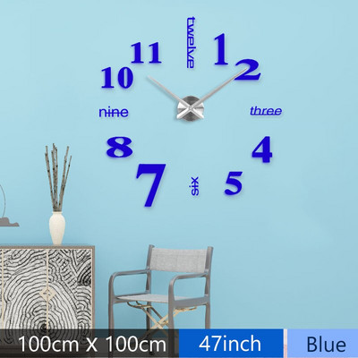 Madingas 3D Viduržemio jūros stiliaus didelio dydžio mėlynas sieninis laikrodis veidrodinis lipdukas „pasidaryk pats“ trumpas svetainės dekoras susirinkimų kambario sieninis laikrodis