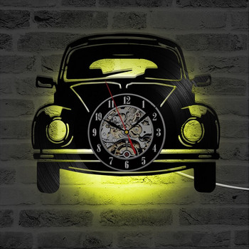LED стенен часовник с форма на кола Модерен дизайн 3D декоративни висящи часовници със 7 цвята LED осветление Стенен часовник Начало Декор Безшумен