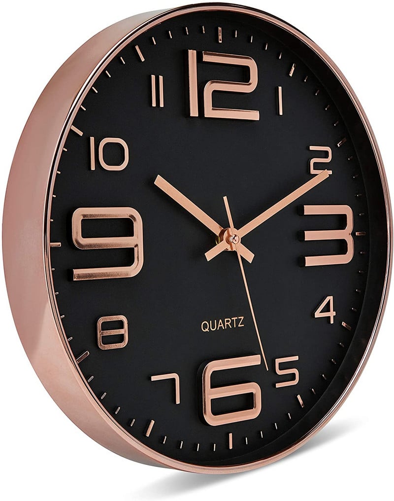 Fekete falióra 12 hüvelykes, csendes, nem ketyegő kvarc elemmel működő kerek dekoratív modern nappali csendes nagy faliórák
