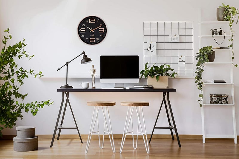 Fekete falióra 12 hüvelykes, csendes, nem ketyegő kvarc elemmel működő kerek dekoratív modern nappali csendes nagy faliórák