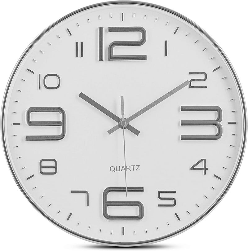 Fekete falióra 12 hüvelykes, csendes, nem ketyegő kvarc elemmel működő kerek dekoratív modern nappali csendes nagy faliórák