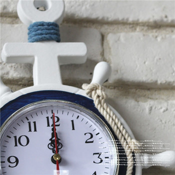 Европейски стенен часовник Часовник в морски стил Дървен висящ часовник Време за дома Декорация на бебешка спалня Дизайн на котва за навигационна лодка