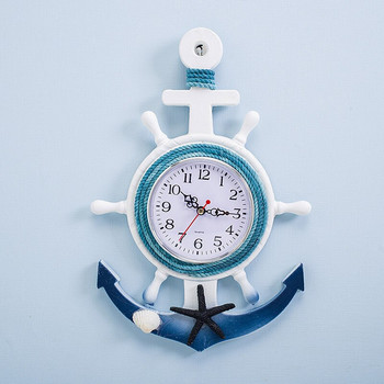 Европейски стенен часовник Часовник в морски стил Дървен висящ часовник Време за дома Декорация на бебешка спалня Дизайн на котва за навигационна лодка