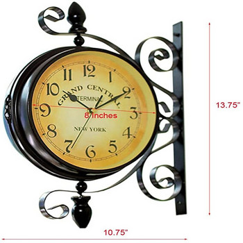 Ретро двустранен стенен часовник от ковано желязо метален безшумен тих арт часовник махало двустранно въртящ се на 360 градуса античен