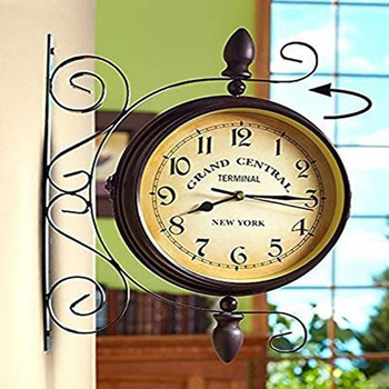Ретро двустранен стенен часовник от ковано желязо метален безшумен тих арт часовник махало двустранно въртящ се на 360 градуса античен