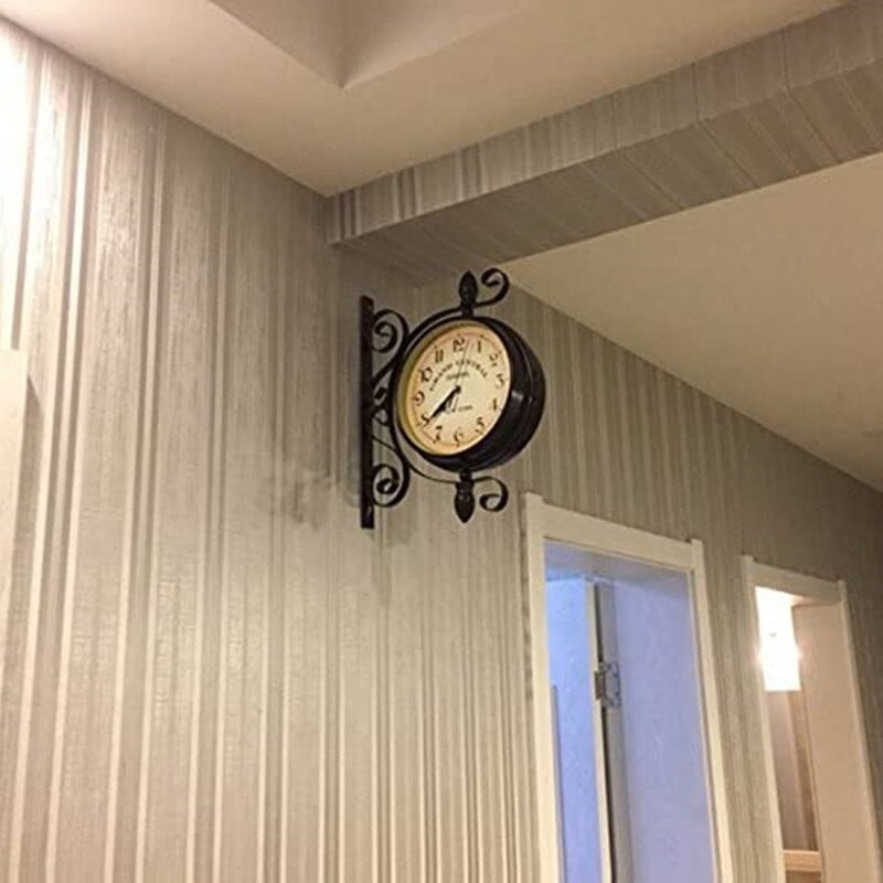 Retro kétoldalas falióra kovácsoltvas fém néma művészi óra inga kétoldalas 360 fokban forgó antik