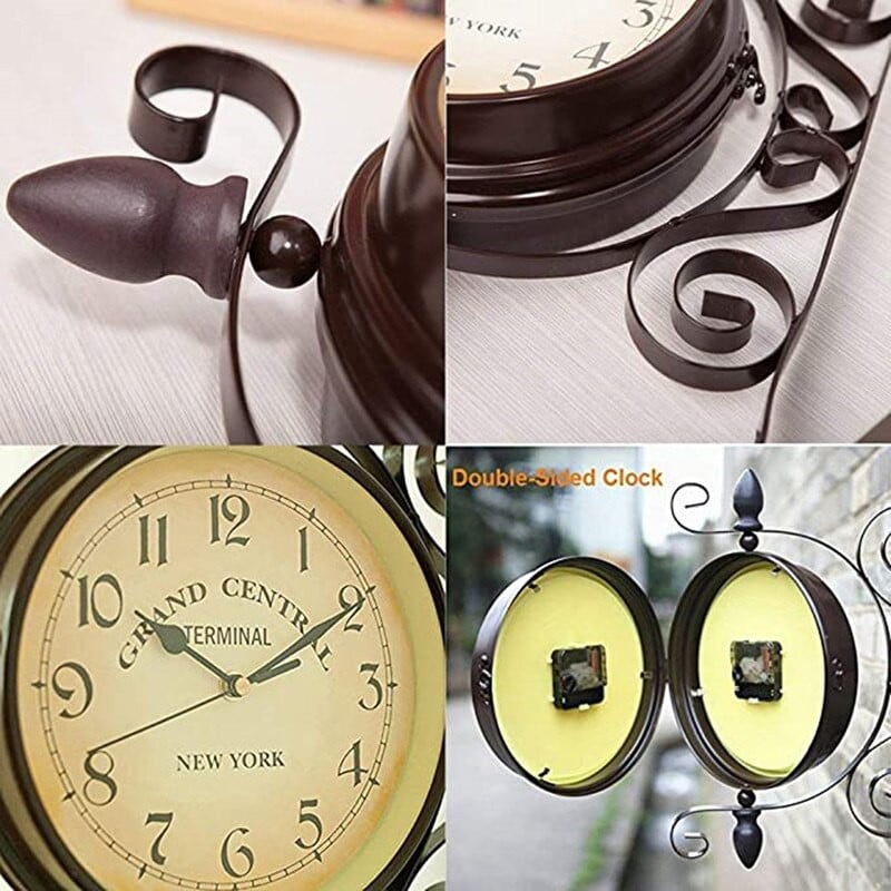 Retro kétoldalas falióra kovácsoltvas fém néma művészi óra inga kétoldalas 360 fokban forgó antik