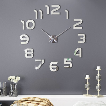 Направи си сам 3D голям стенен часовник Модерен дизайн Часовник със стикери за стена 2020 Нов домашен декор Всекидневна Безшумно акрилно огледало Големи стенни часовници