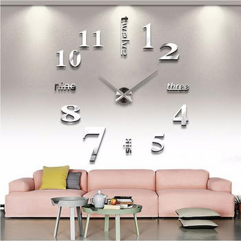 Направи си сам 3D голям стенен часовник Модерен дизайн Часовник със стикери за стена 2020 Нов домашен декор Всекидневна Безшумно акрилно огледало Големи стенни часовници