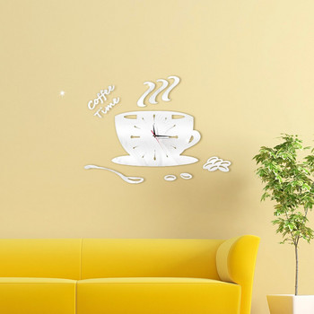 Креативен стикер за стенен часовник за чаша кафе Модерен дизайн 3D огледало Аксесоари за декорация на дома Фон за хол Декорация на стена