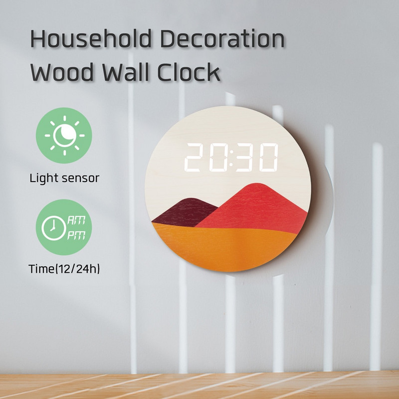 LED Sunrise falióra 3D világító fából készült digitális óra skandináv stílusú otthoni nappali dekoráció Kreatív hálószoba csendes órák